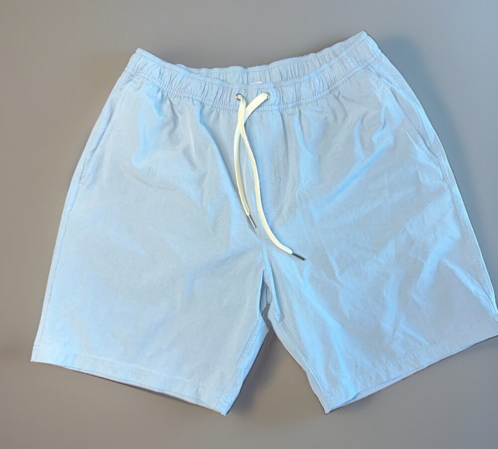 Fair Harbor Men’s L Blue Swim Shorts Lined Drawstring Stretch Performance 8”